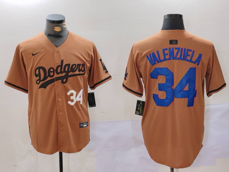 Men Los Angeles Dodgers 34 Valenzuela army green joint name 2024 Nike MLB Jersey style 2